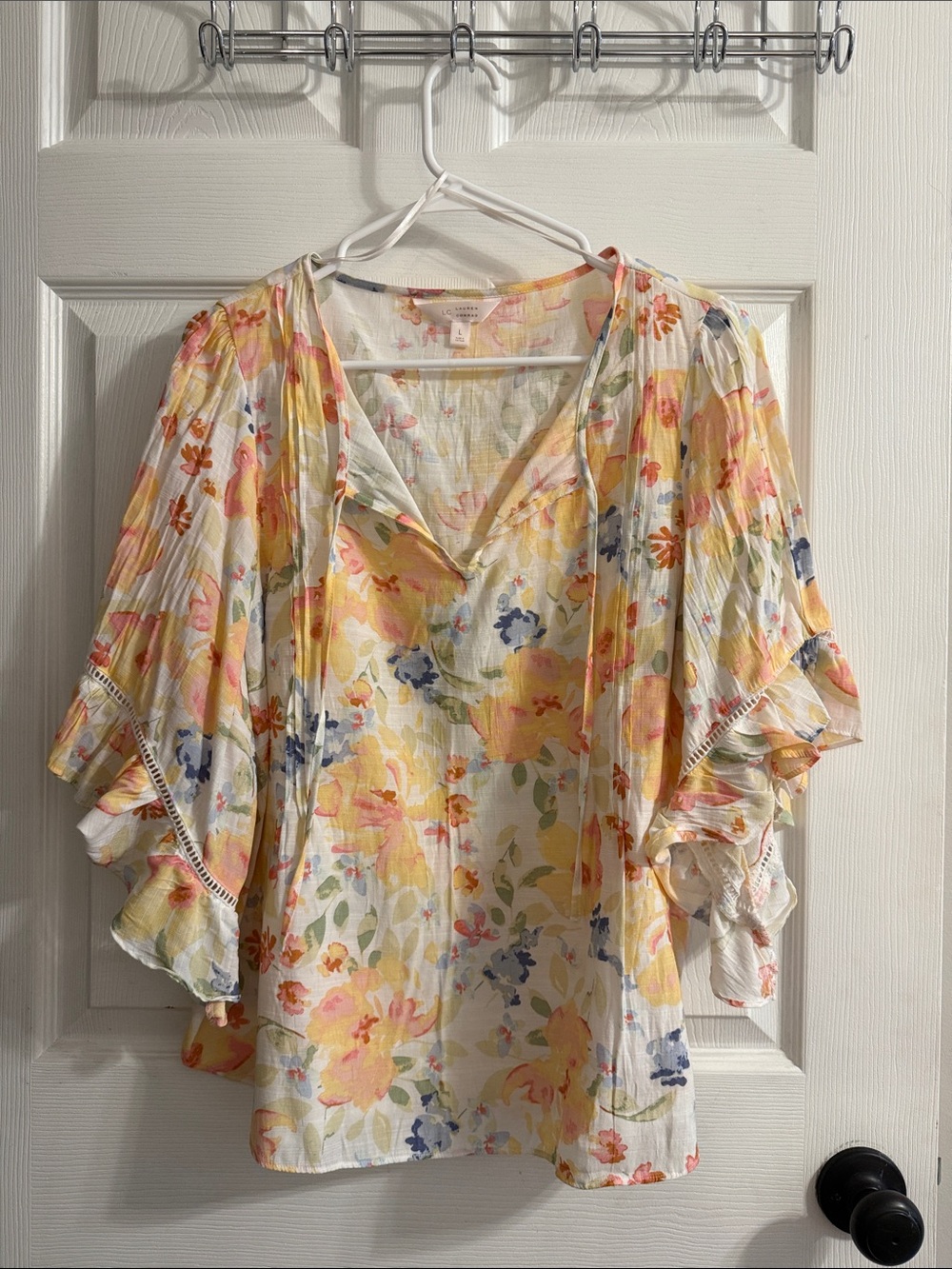 LC Lauren Conrad Yellow Floral Flutter Sleeve Blouse